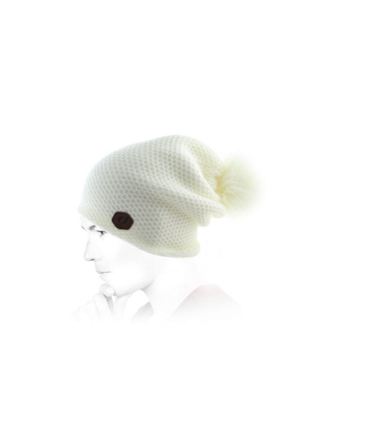 gorro largo blanco pompón Agathe white